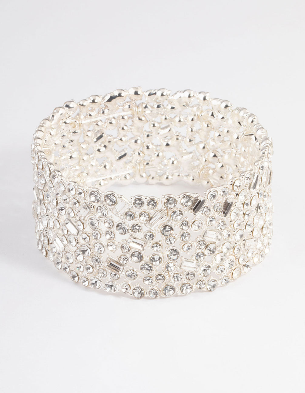 Silver Embellished Stone Stretch Bracelet