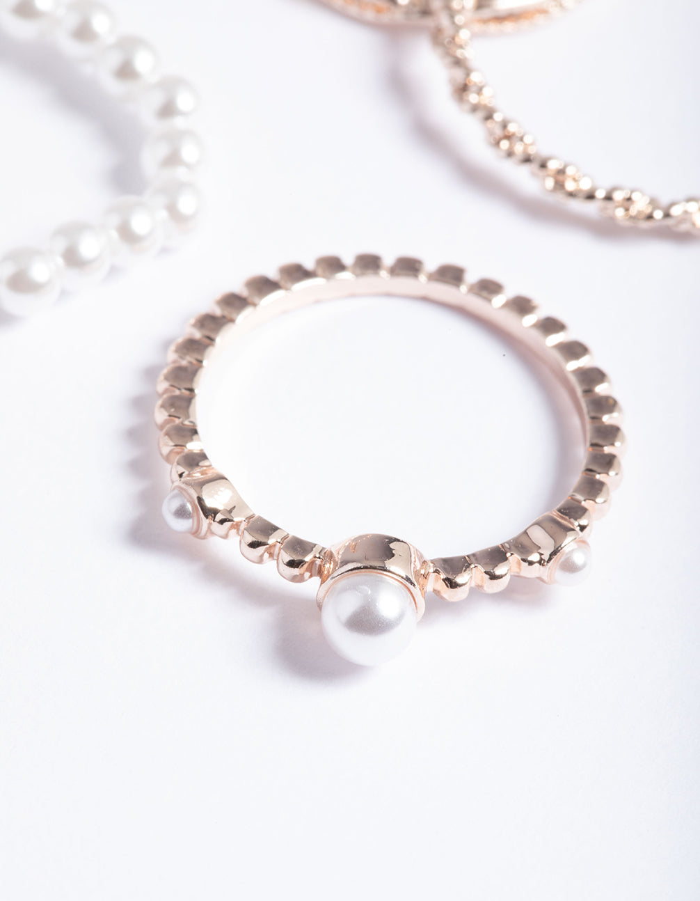 Rose Gold Pearl & Twist Ring 5-Pack