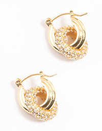Gold Plated Diamante Linked Hoop Earrings - link has visual effect only