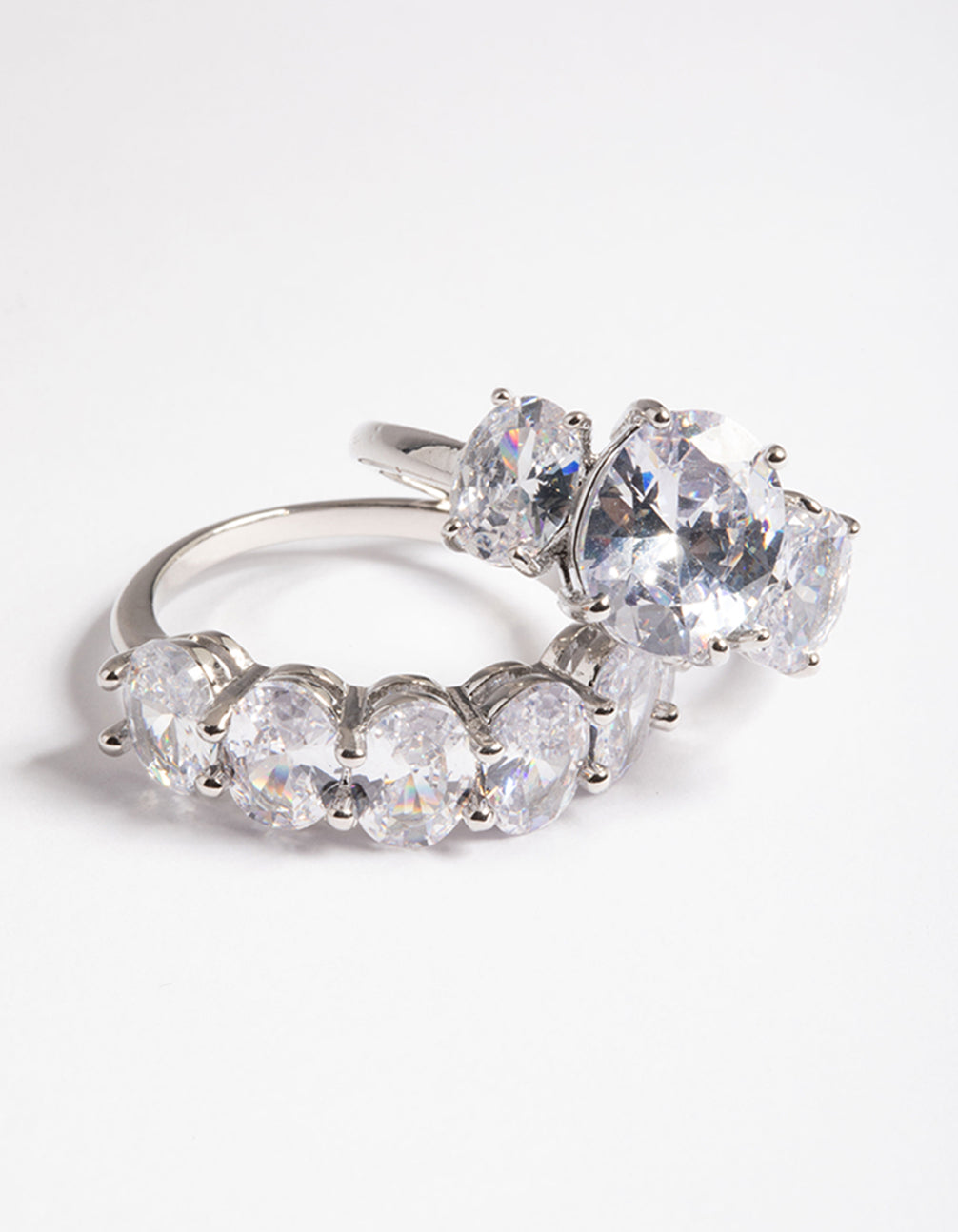 Silver Cubic Zirconia Statement Oval Ring Pack