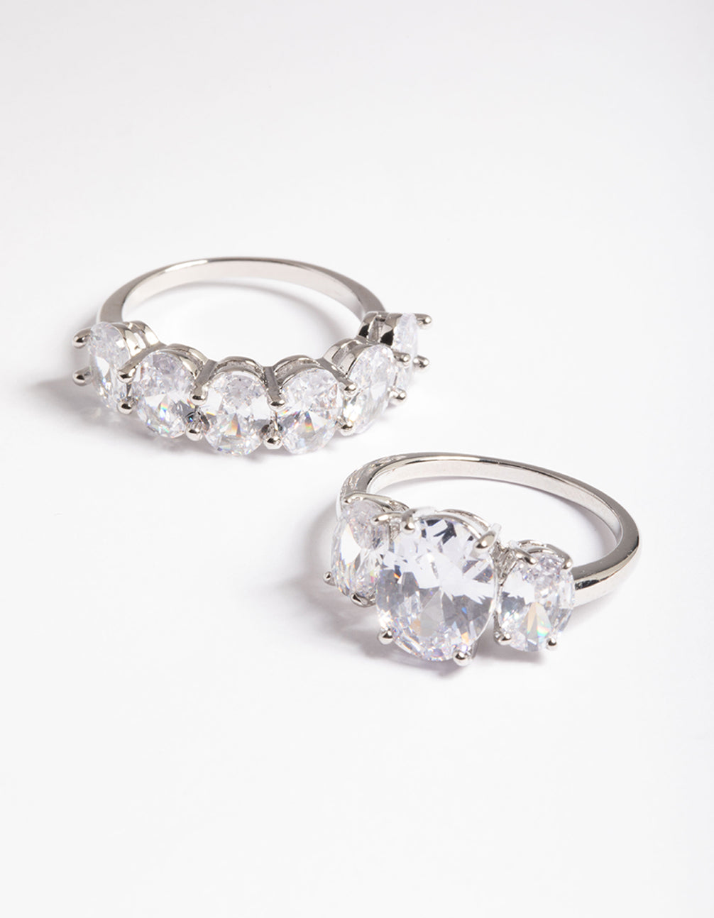 Silver Cubic Zirconia Statement Oval Ring Pack