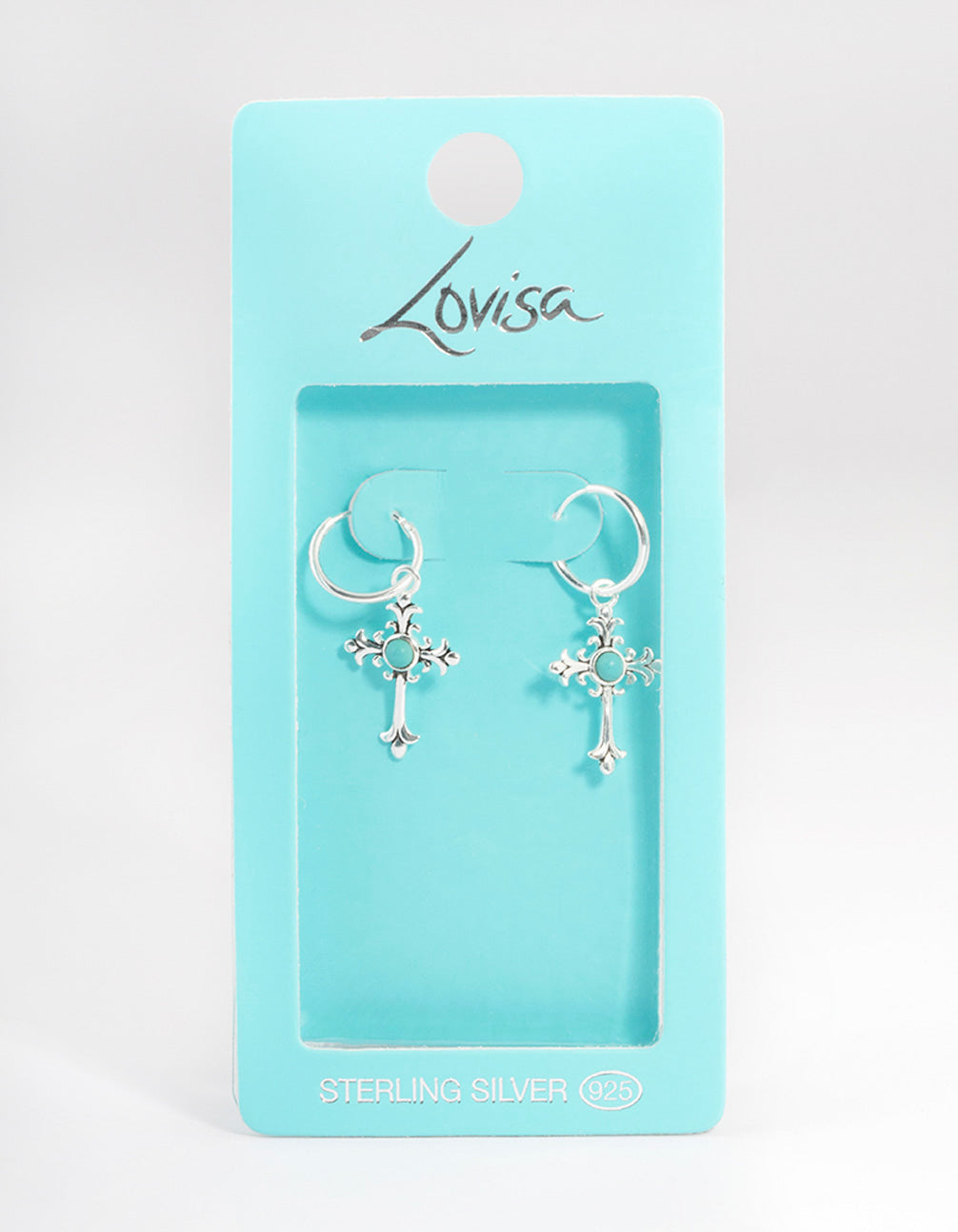 Sterling Silver Antique Cross Hoop Earrings