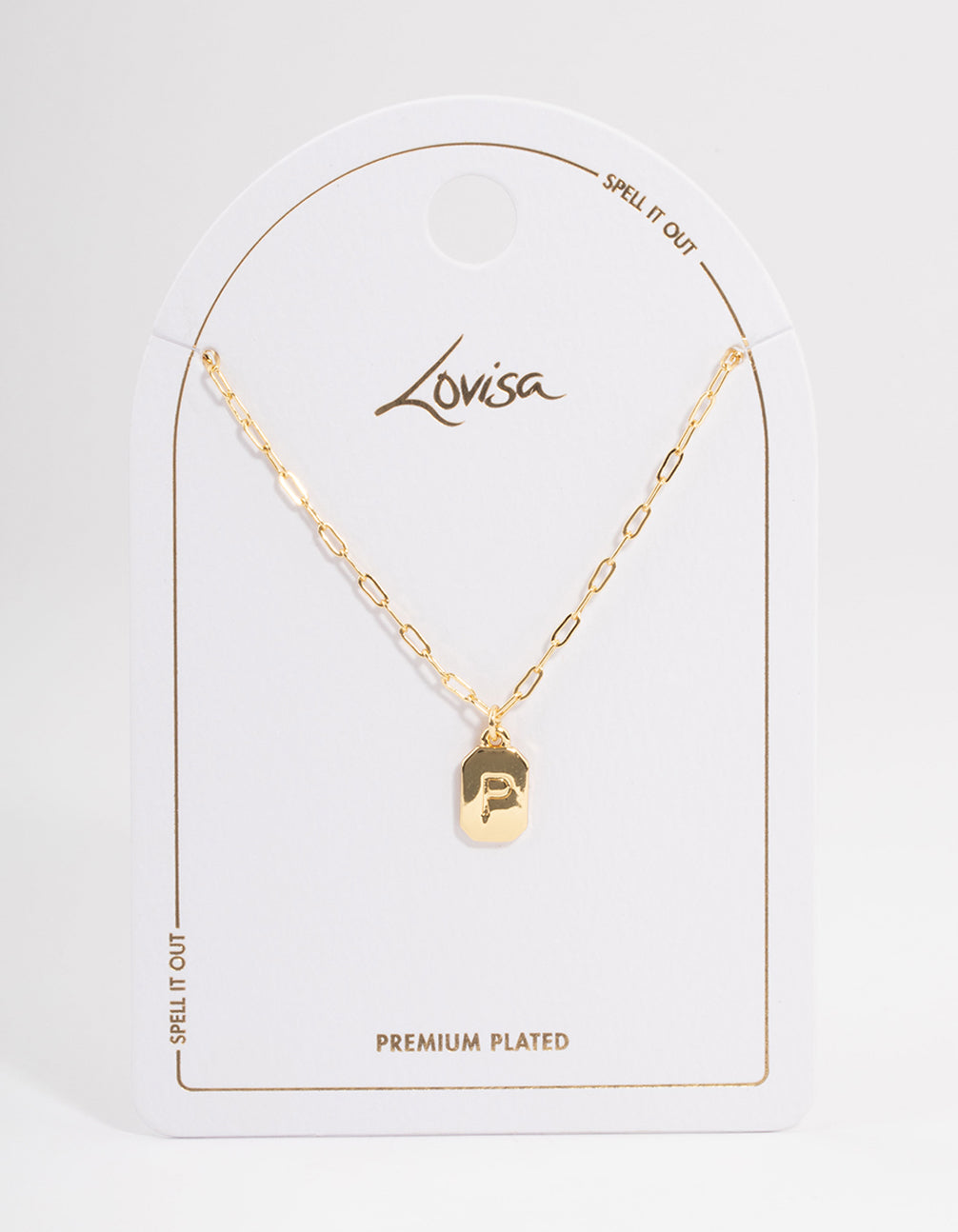 Gold Plated Letter P Rectangle Pendant  Necklace