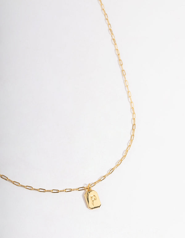 Gold Plated Letter P Rectangle Pendant  Necklace