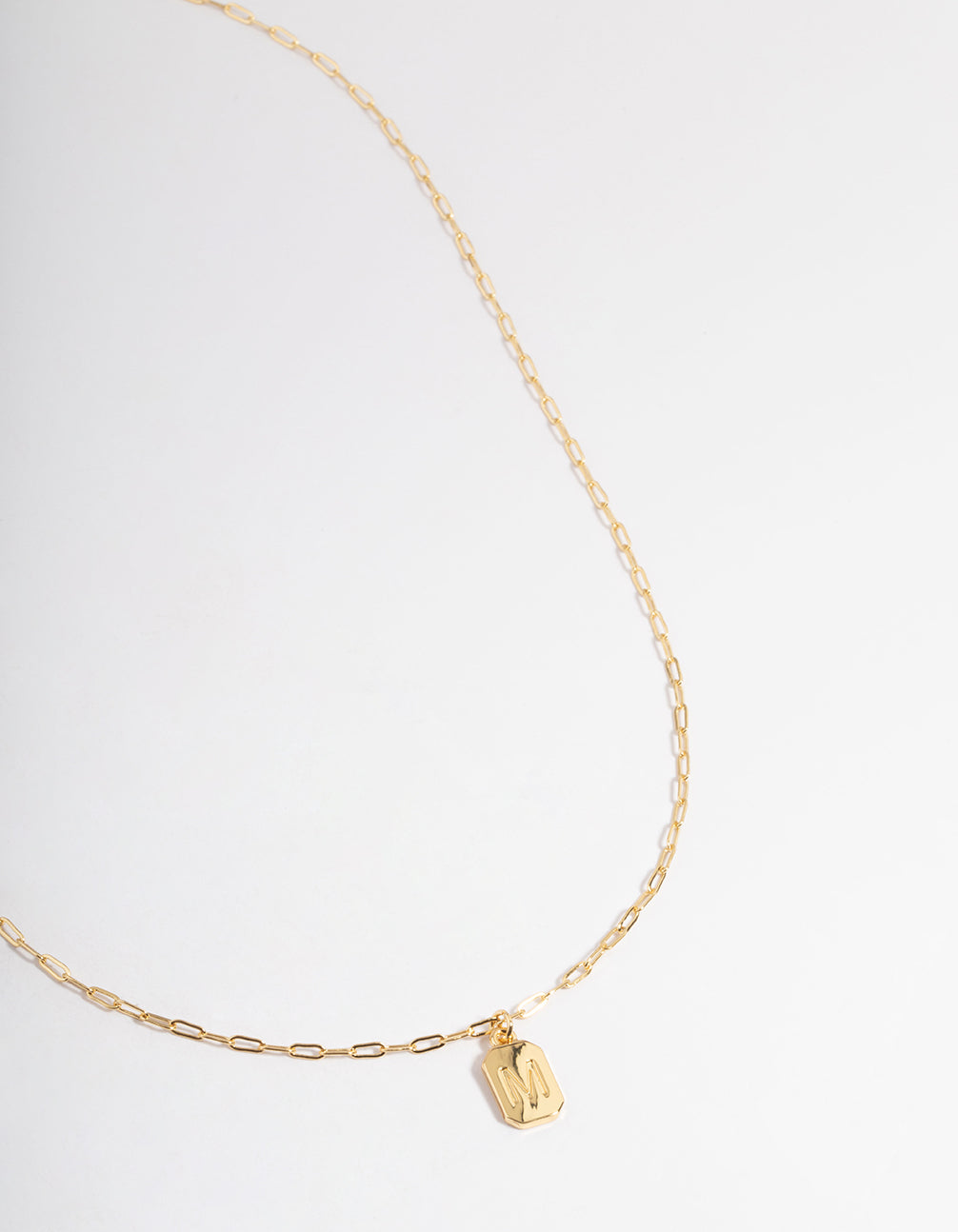 Letter M Gold Plated Rectangle Pendant Initial Necklace