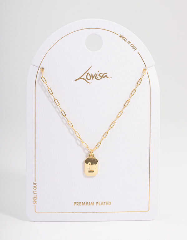 Letter L Gold Plated Rectangle Pendant Initial Necklace