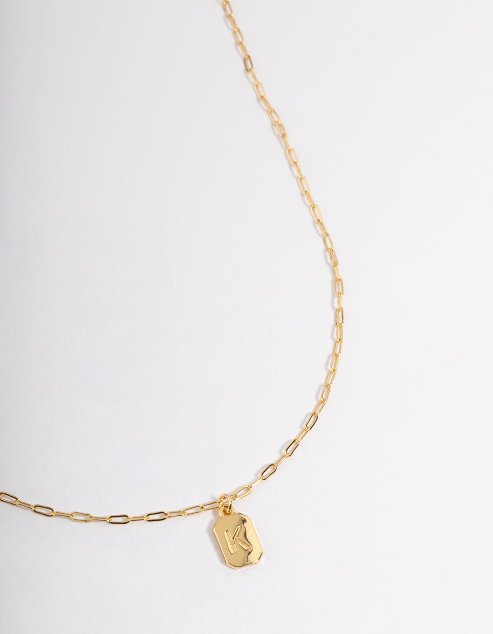 Letter K Gold Plated Rectangle Pendant Initial Necklace