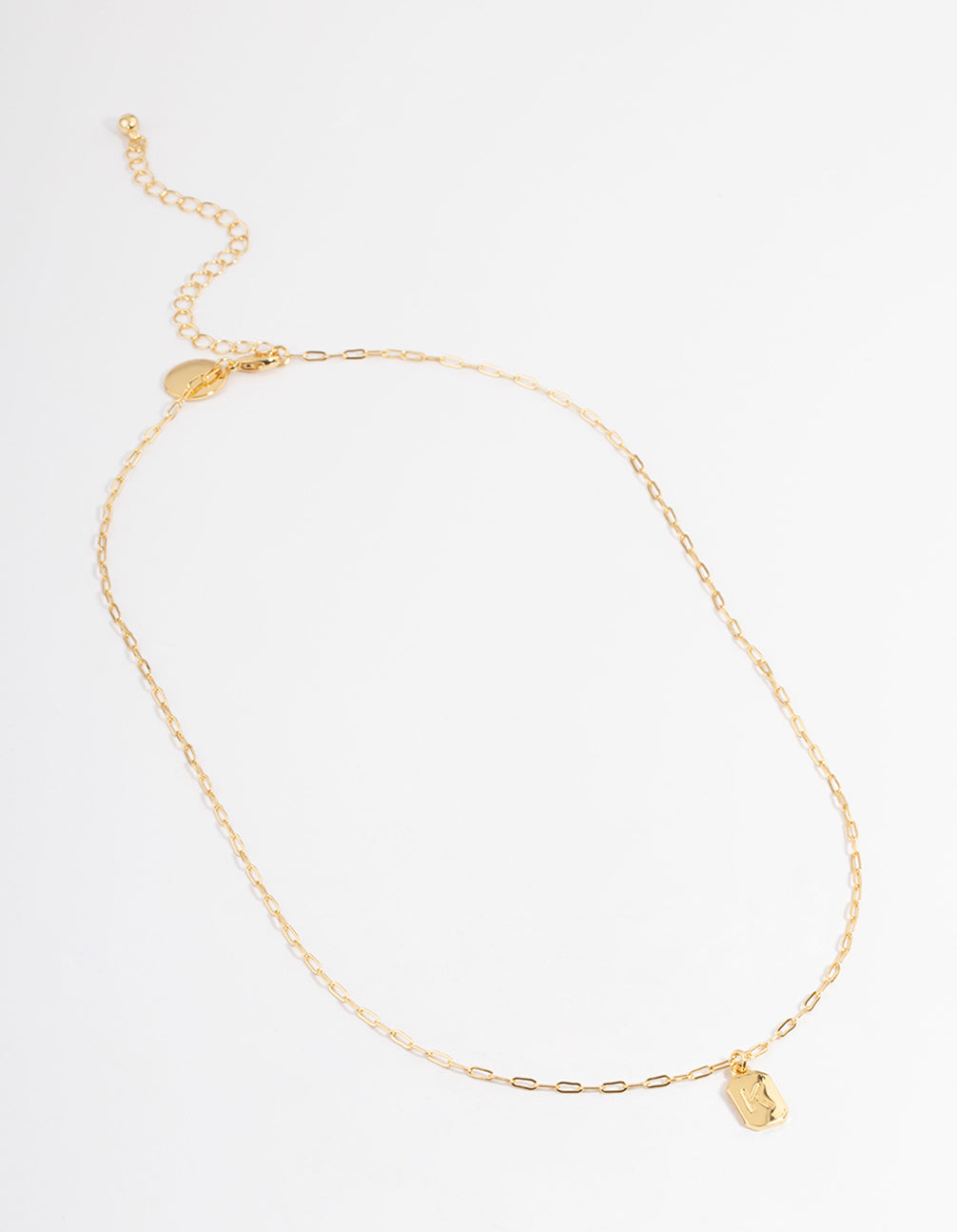 Letter K Gold Plated Rectangle Pendant Initial Necklace