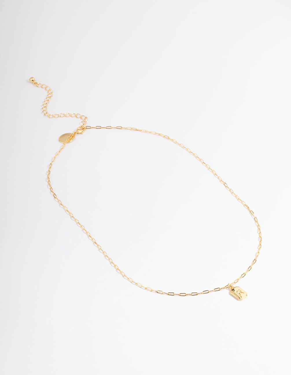 Letter R Gold Plated Rectangle Pendant Initial Necklace