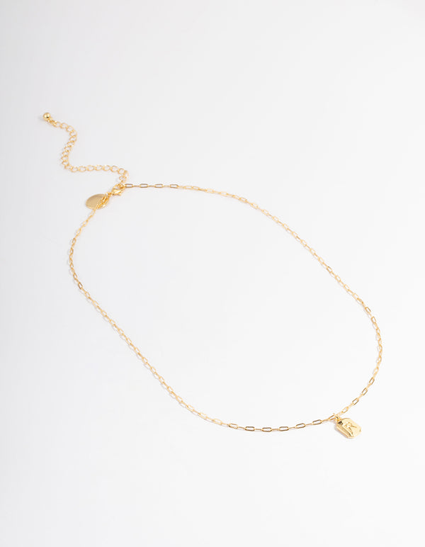 Letter R Gold Plated Rectangle Pendant Initial Necklace