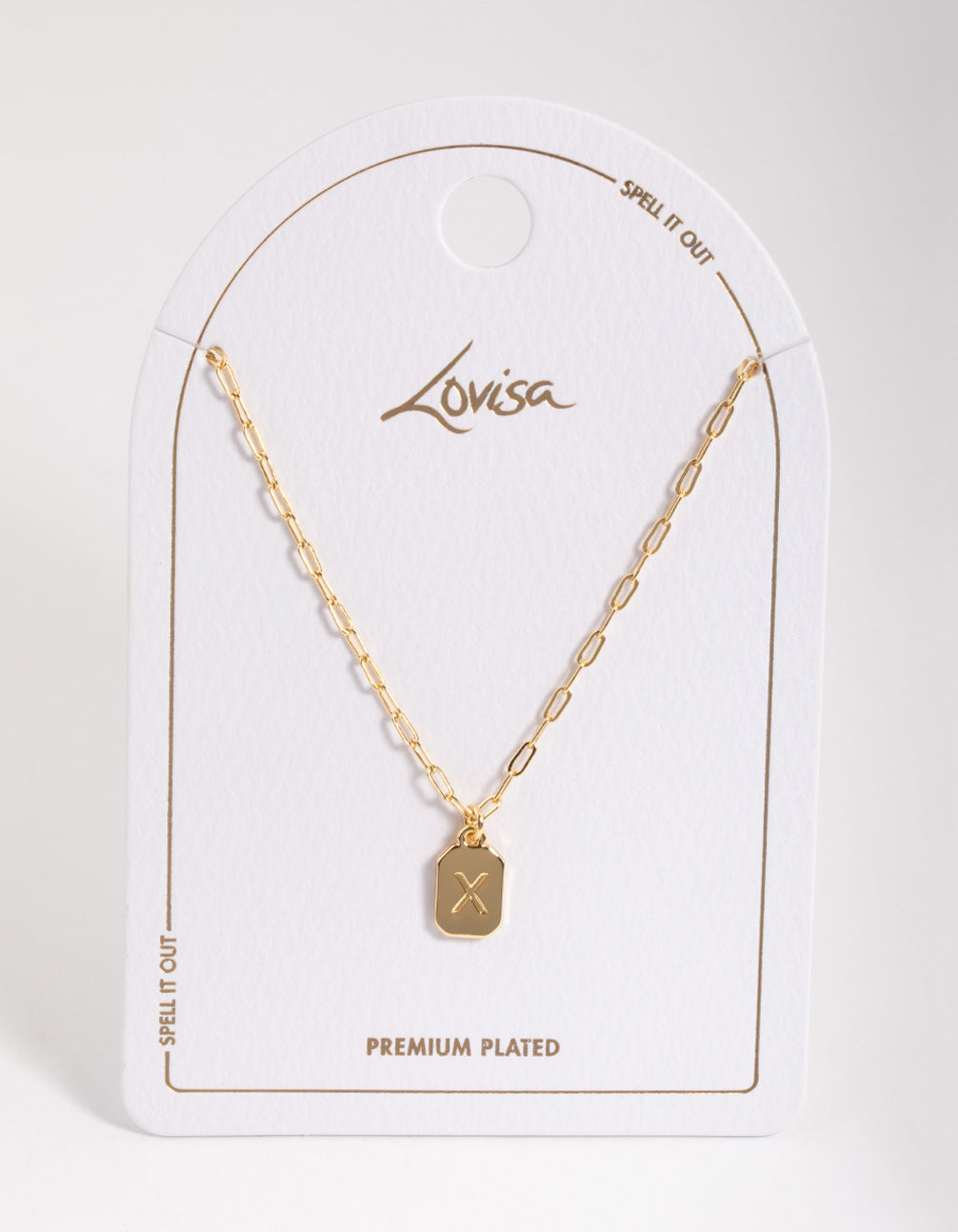 Letter X Gold Plated Rectangle Pendant Initial Necklace