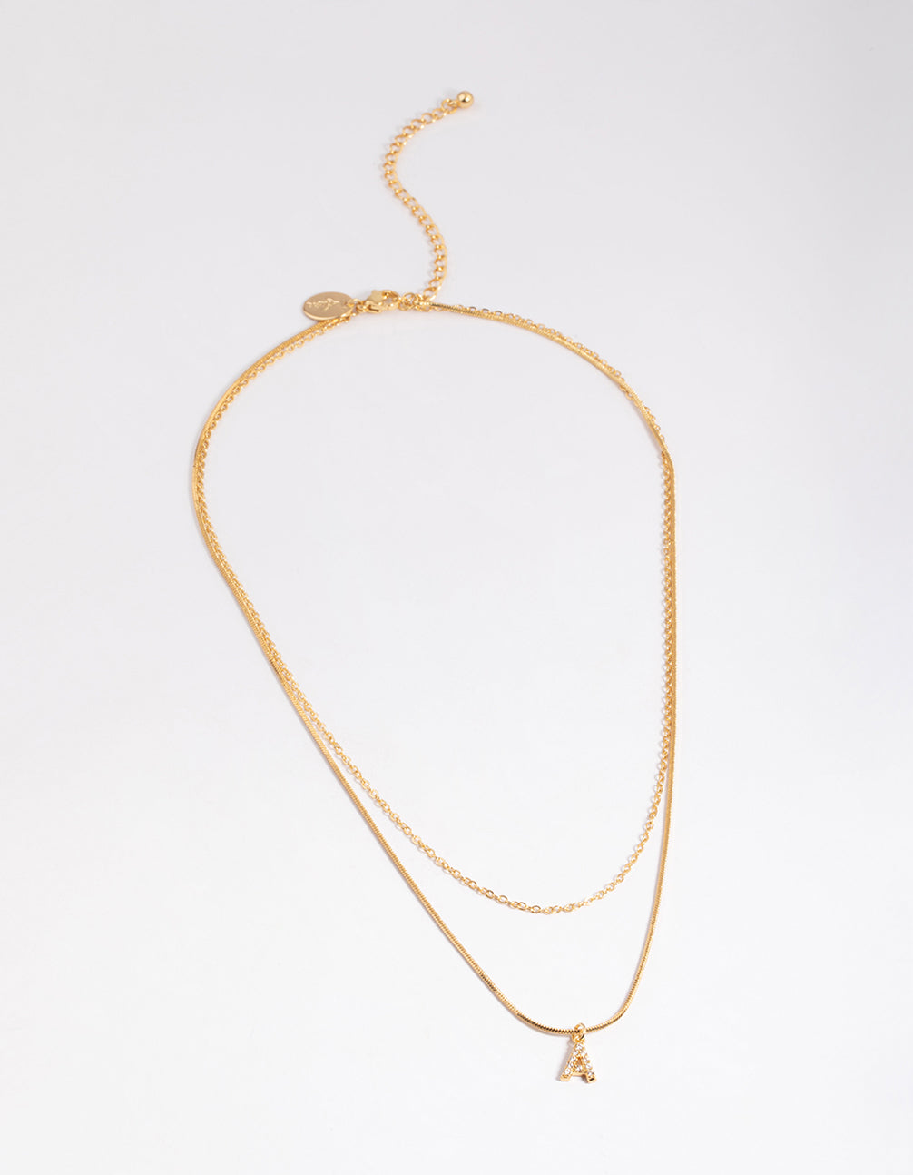 Letter A Gold Plated Layered Initial Diamante Necklace