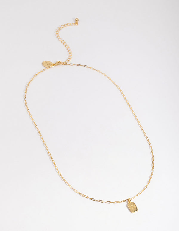 Letter W Gold Plated Rectangle Pendant Initial Necklace