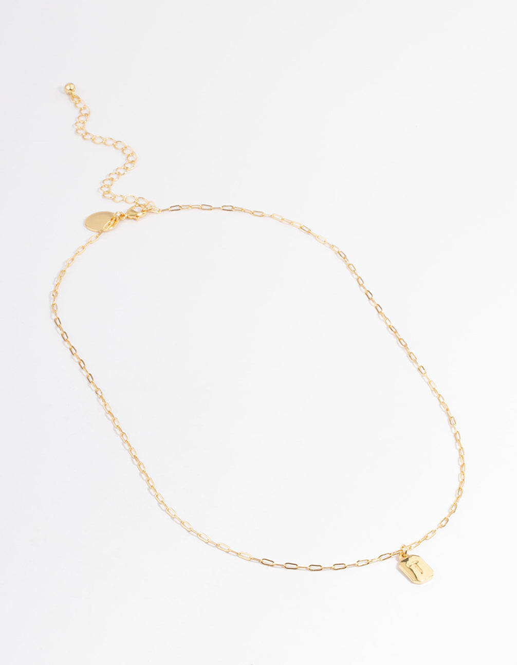 Letter 'T' Gold Plated Rectangle Pendant Initial Necklace