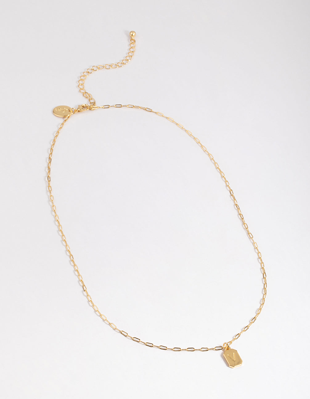 Letter V Gold Plated Rectangle Pendant Initial Necklace