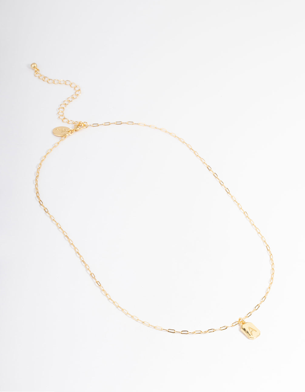Letter A Gold Plated Rectangle Pendant Initial Necklace