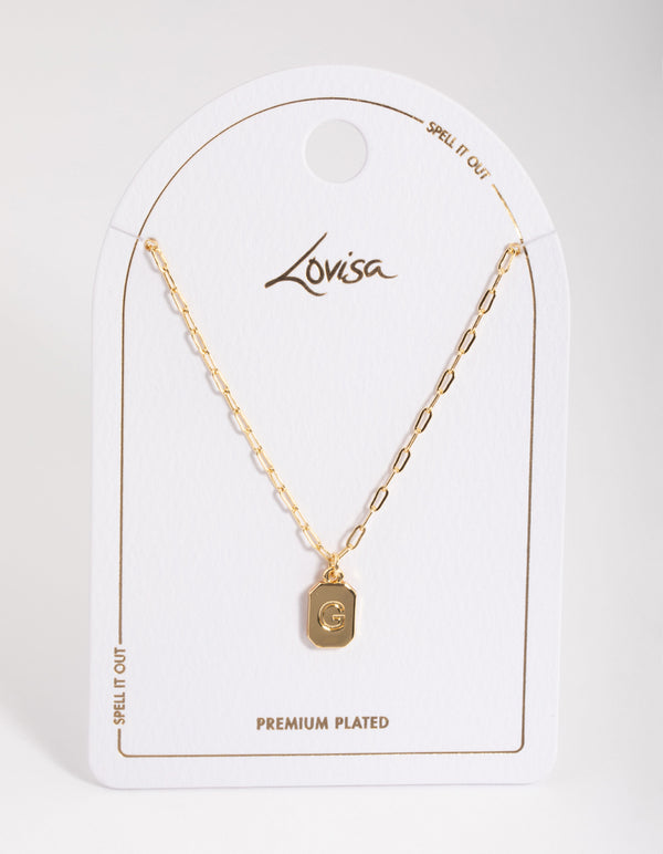 Gold Plated Letter G Rectangle Pendant  Necklace