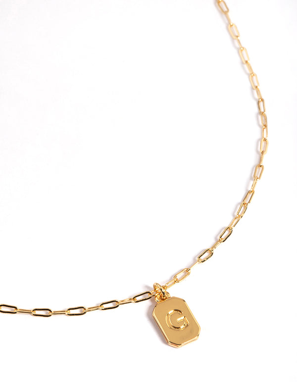 Gold Plated Letter G Rectangle Pendant  Necklace