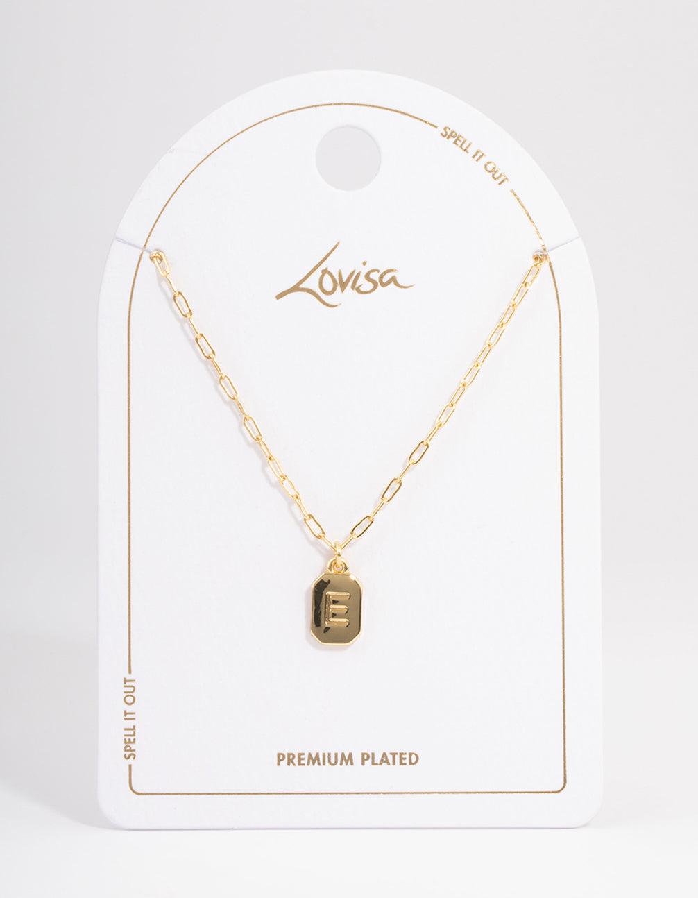 Letter E Gold Plated Rectangle Pendant Initial Necklace