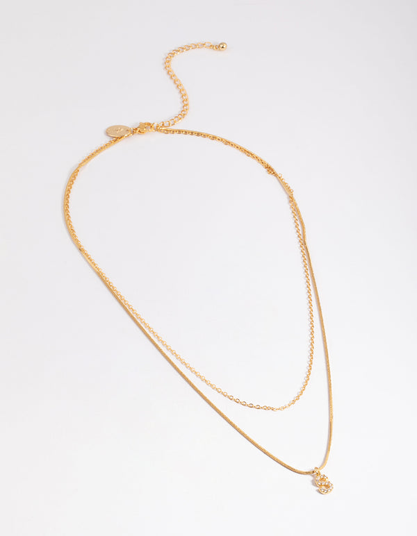 Letter S Gold Plated Layered Diamante Initial Necklace
