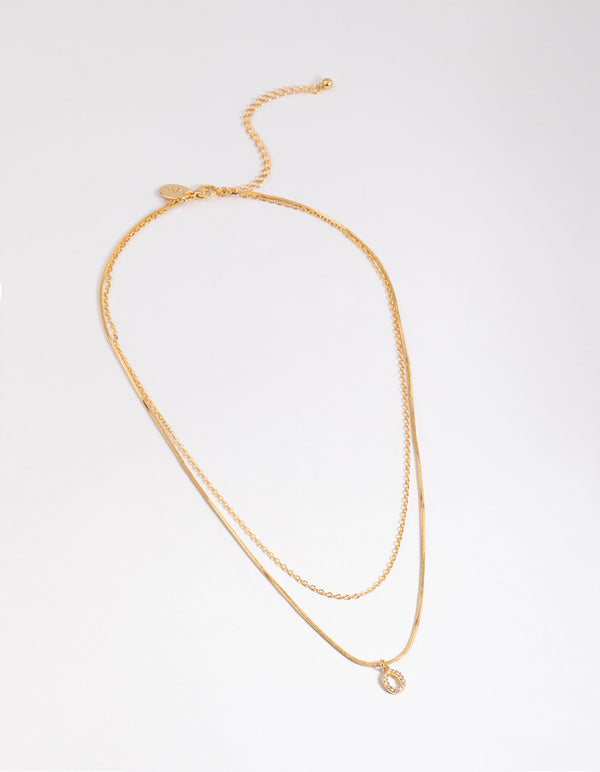 Letter O Gold Plated Layered Diamante Initial Necklace