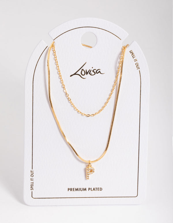 Letter P Gold Plated Layered Diamante Initial Necklace