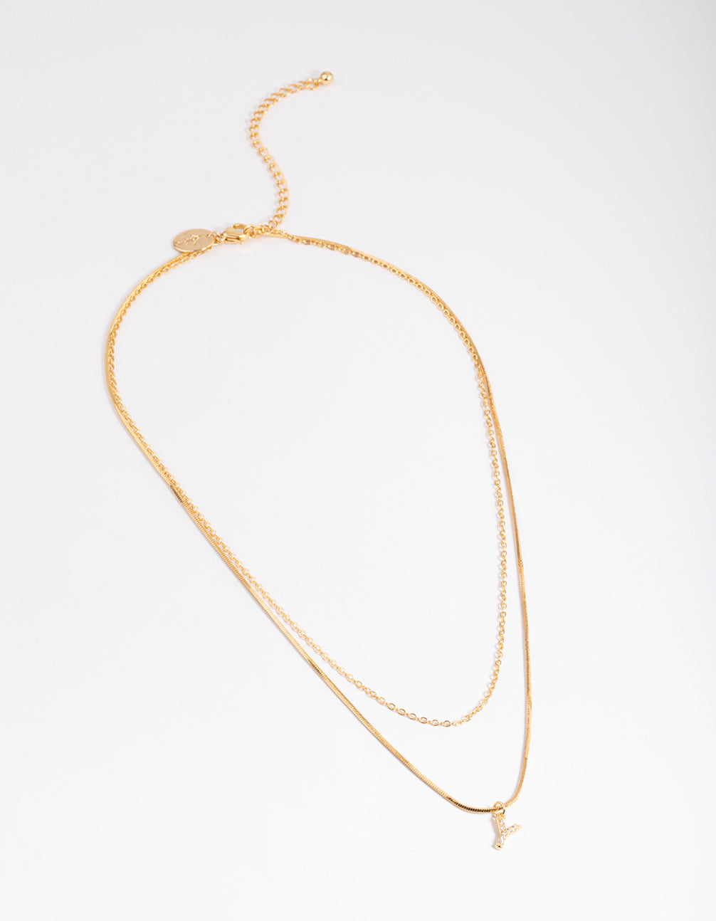 Letter Y Gold Plated Layered Initial Diamante Necklace