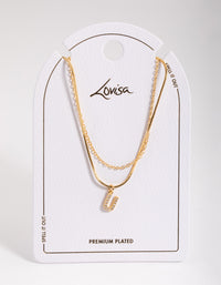 Letter U Gold Plated Layered Diamante Initial Necklace - link has visual effect only