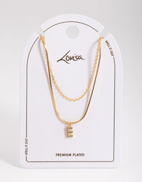 Letter E Gold Plated Layered Diamante Initial Necklace - link has visual effect only