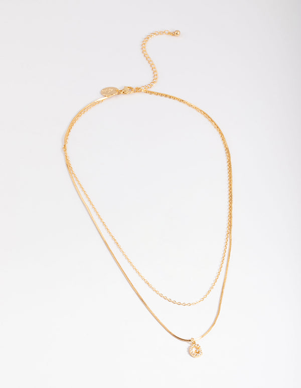 Letter G Gold Plated Layered Diamante Initial Necklace