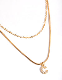 Letter C Gold Plated Layered Diamante Initial Necklace - link has visual effect only