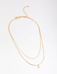 Letter J Gold Plated Layered Diamante Initial Necklace - link has visual effect only