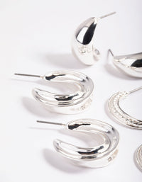 Silver Mixed Textured Thick Earrings Pack - link has visual effect only