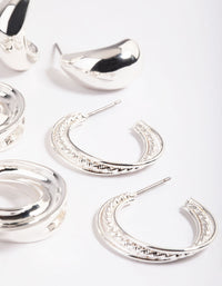 Silver Mixed Textured Thick Earrings Pack - link has visual effect only