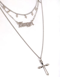 Rhodium Angel Star Three Row Necklace - link has visual effect only