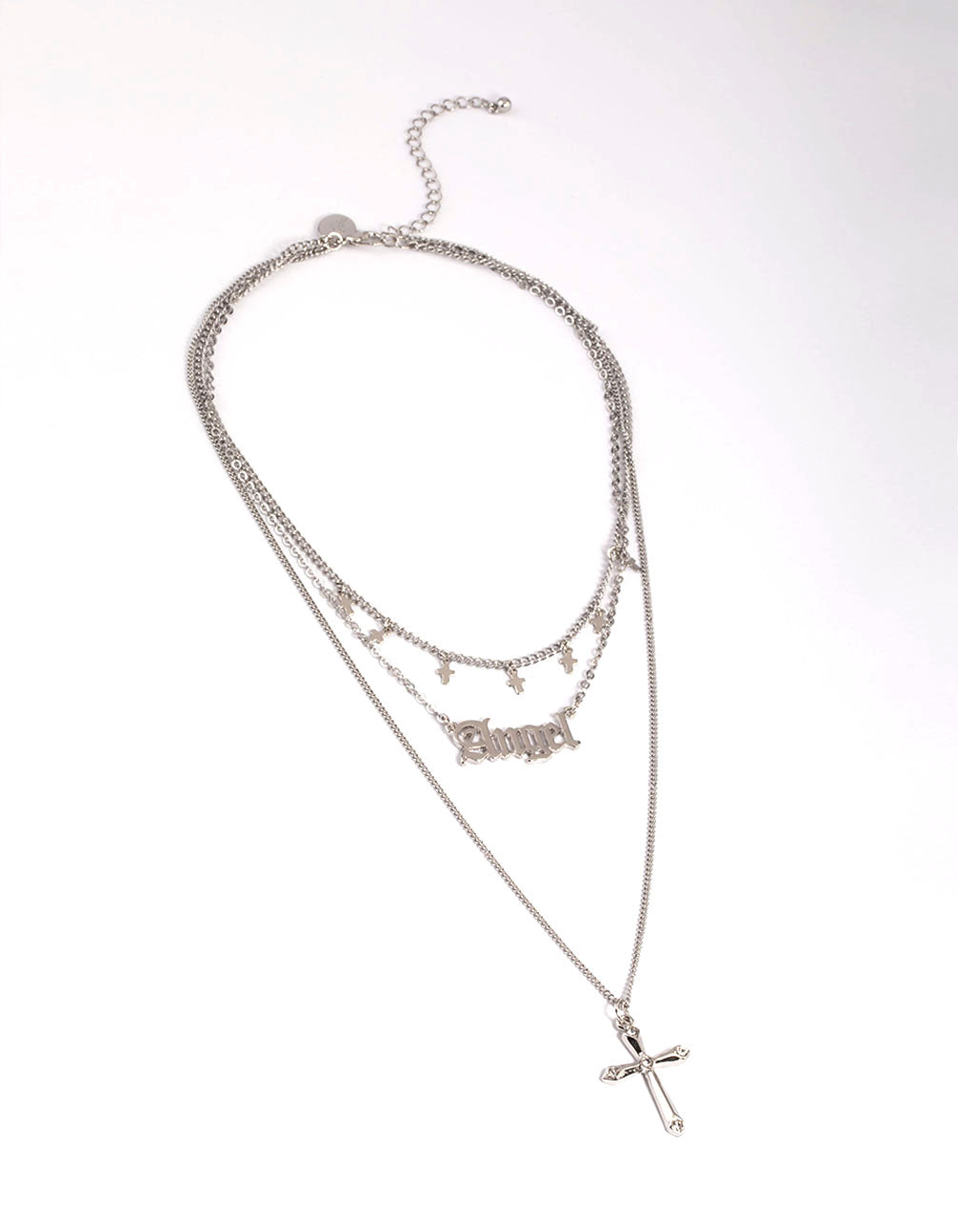 Silver Angel Star Three Row Necklace