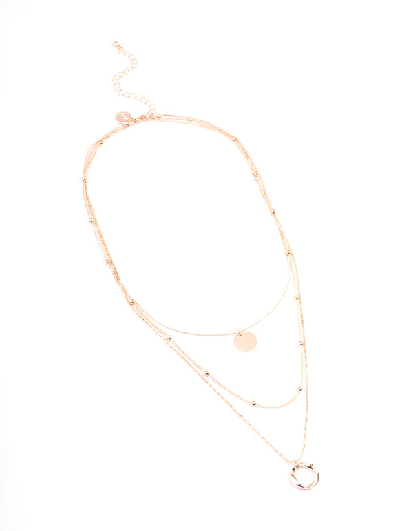 Rose Gold Circle Disc Multirow Necklace