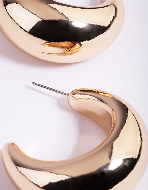 Gold Thick Puff Hoop Earrings