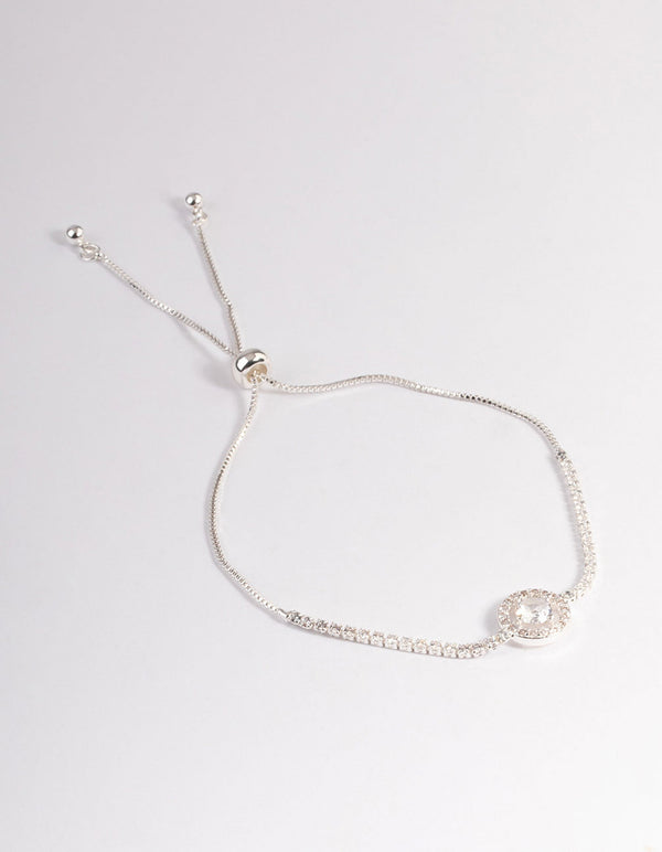 Silver Cupchain Stone Toggle Tennis Bracelet