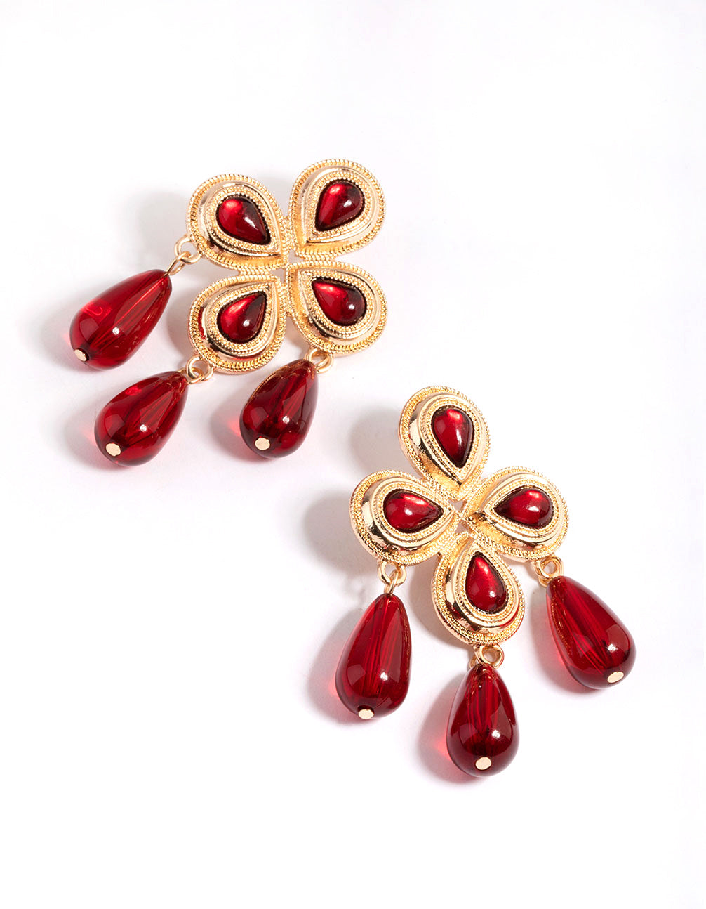 Gold Red Statement Earrings
