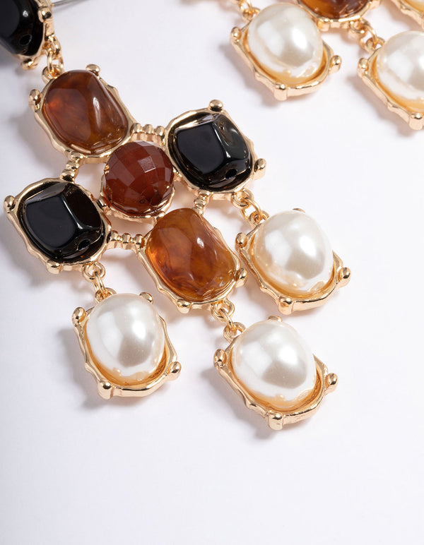 Gold Cross Stone Drop Earrings