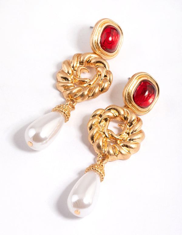 Gold Pearl Drop Earrings
