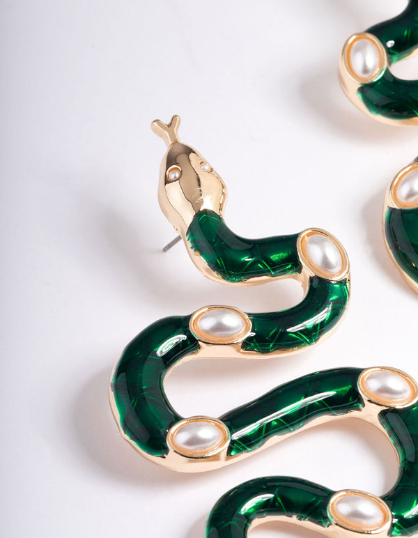 Gold Snake Enamel Earrings