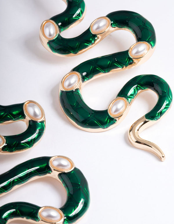 Gold Snake Enamel Earrings