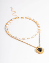 Gold Two Layer Heart Cross Necklace - link has visual effect only