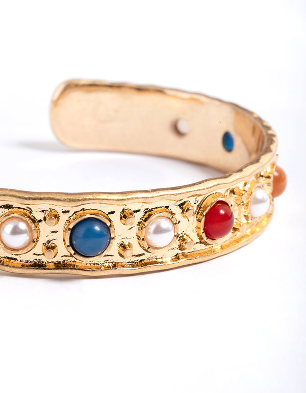 Gold Multi Stone Cuff Bangle