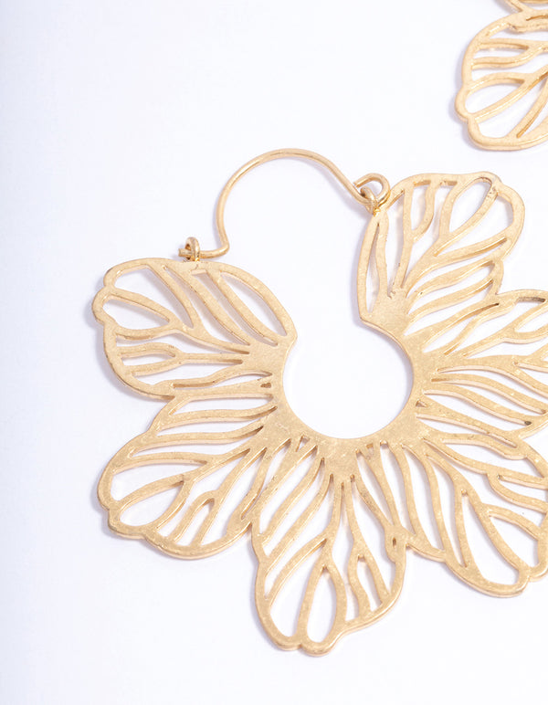 Worn Gold Statement Flower Hoops