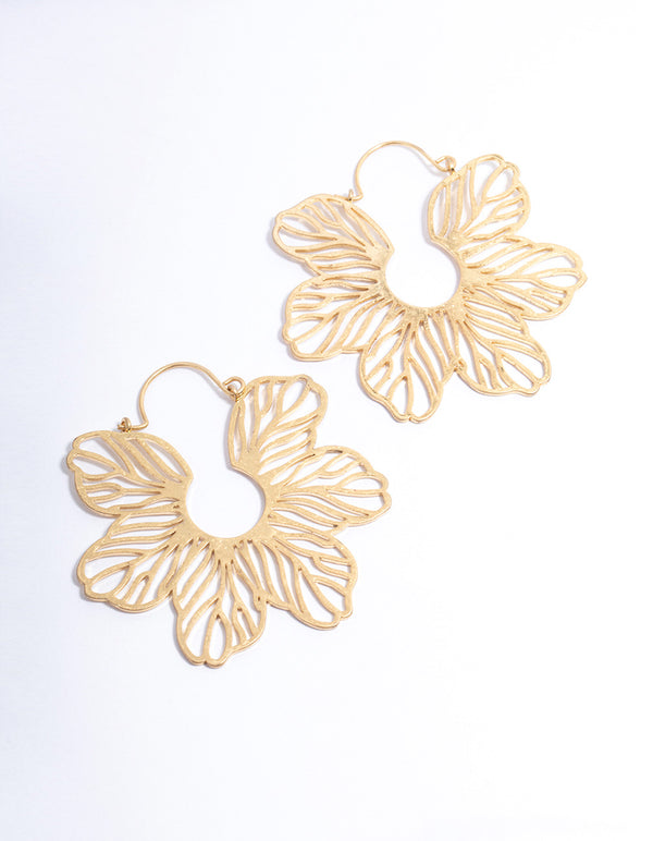 Worn Gold Statement Flower Hoops