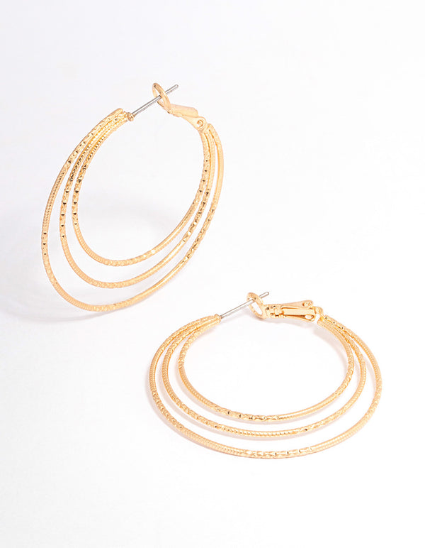 Worn Gold Textured Multi Hoop Earrings