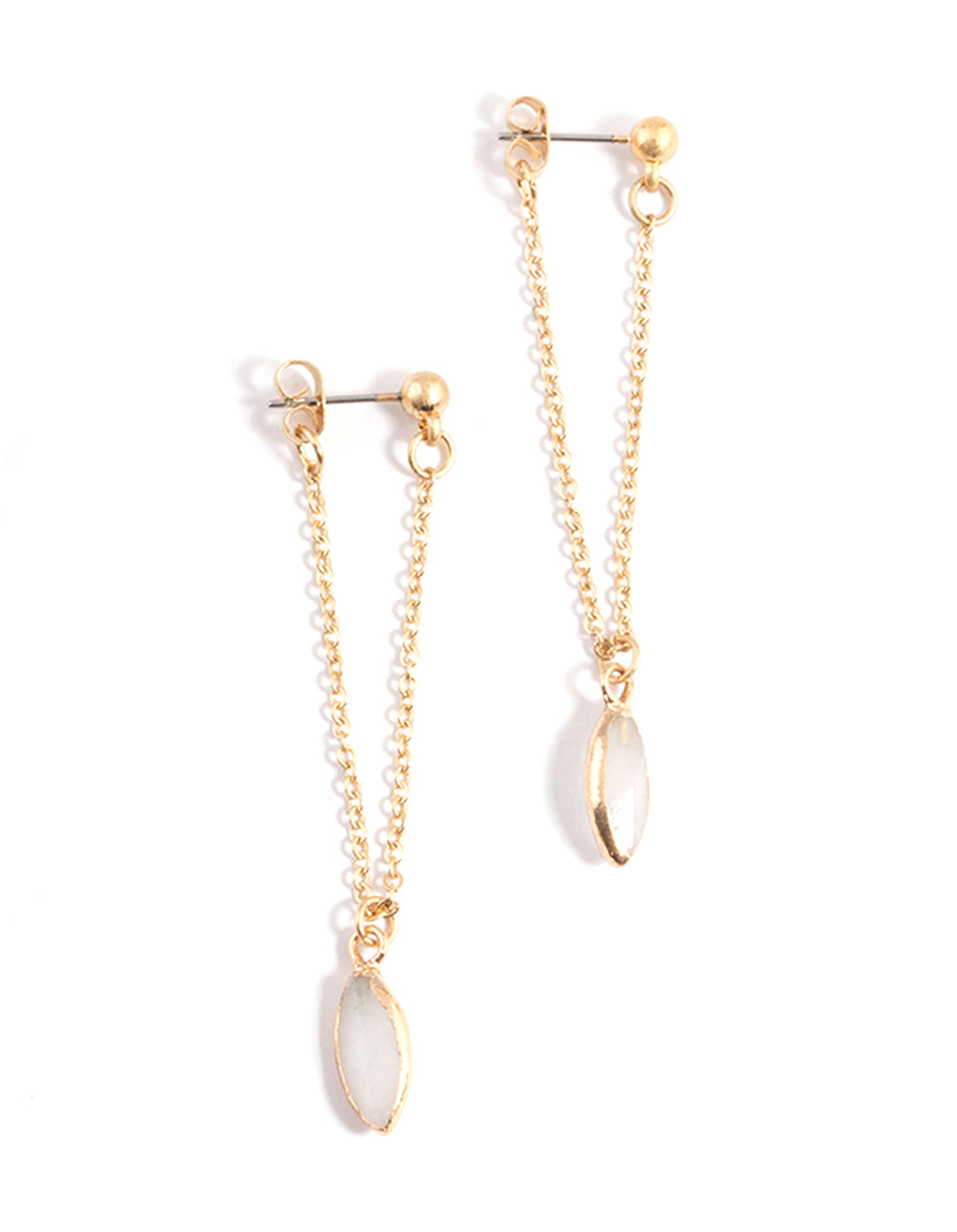 Worn Gold Semi-Precious Stud Chain Drop Earrings